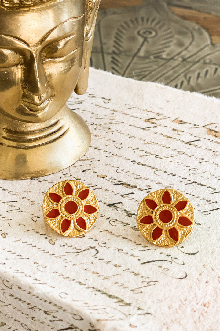 Terracotta and Gold Round Earrings